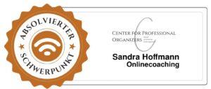 Zertifikat Onlinecoaching für Sandra Hoffmann vom Center for Professional Organizers